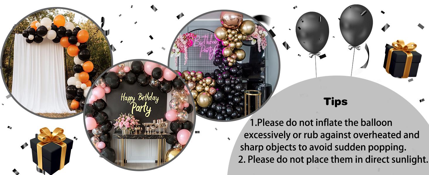 129Pcs Black Balloons Different Sizes Garland Arch Kit, 18/12/10/5 Inch Latex Balloons for Halloween, Birthday, Wedding & Party Decorations