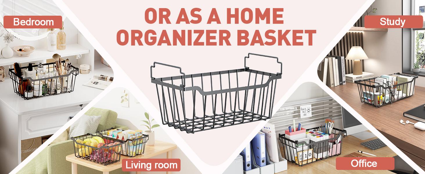 VANCASTLE Freezer Organizer Bins with Foldable Handle, Stackable Freezer Baskets for 3.5-7 Cu.FT Deep Chest Freezer Organization, Coated Metal Freezer Storage Bins with Better Space Utilization