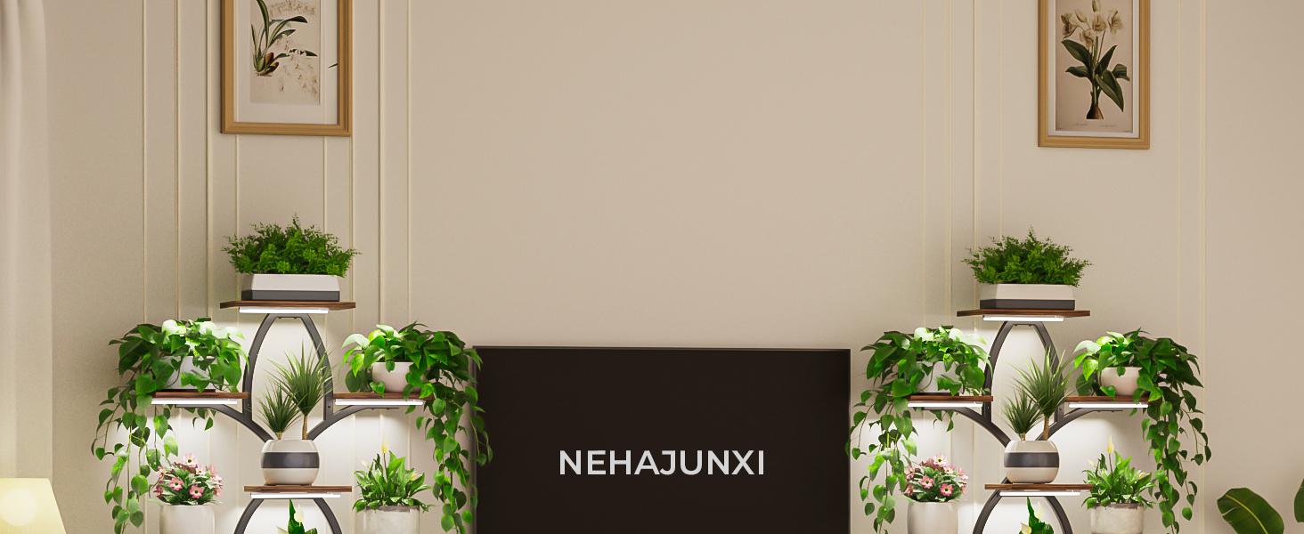 Plant Stand Indoor with 4 Grow Lights - 63" Tall Plant Shelf- 8 Tiered Corner Plant Flower Stands Display Shelves for Home, Patio (Brown)