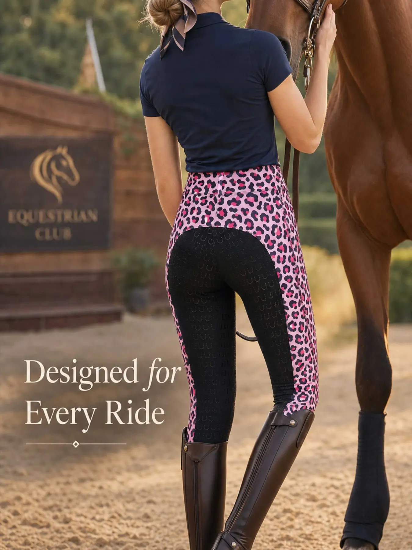 Women's High-Waisted Leopard Print Riding Pants, Silicone Anti-Slip, Elastic Waist, Fashionable, Ideal for Equestrian Training Activities