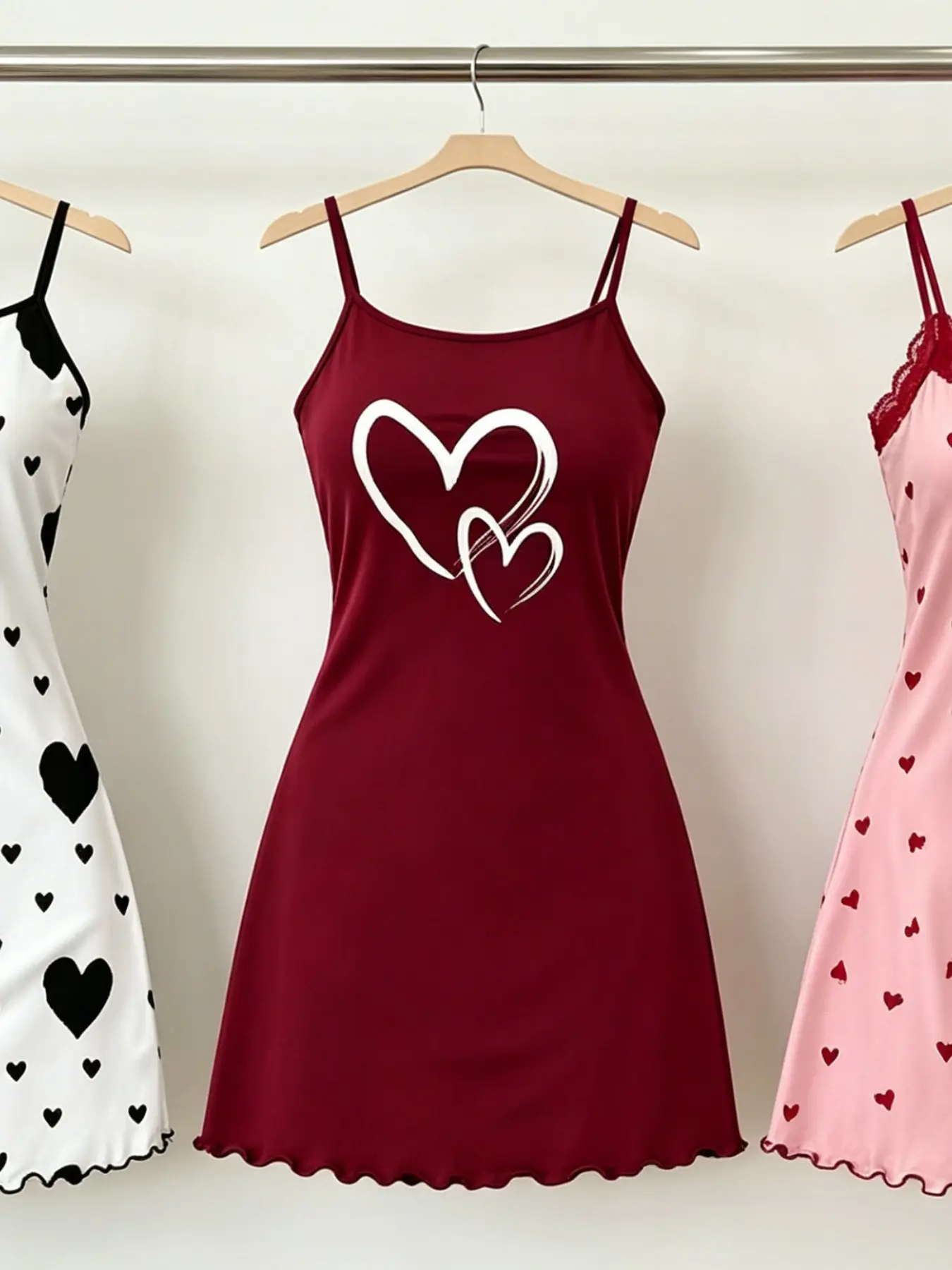 3-Piece Set Sweet Strapless Nightdresses, Loose Fit Slimming Home Short Skirts, All over Print, Sleeveless, Sexy Style, Loungewear