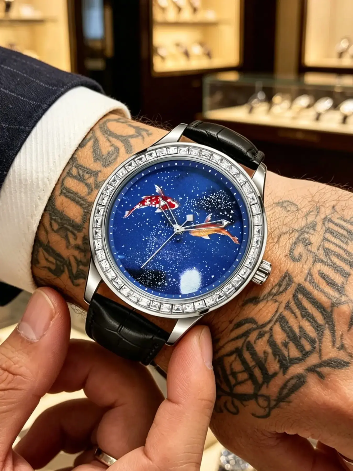 Men's Mechanical Watch with Starry Fish Dial, Full Automatic, Diamond Bezel, Night Light, Waterproof, Luxury Business Watch