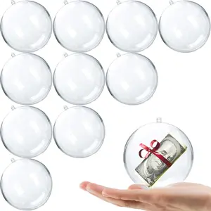 80mm 10pk Clear Plastic Fillable Christmas Ornaments Balls DIY Hanging Transparent Balls for Christmas Tree Decor Indoor Home Wedding Party Crafts Supplies