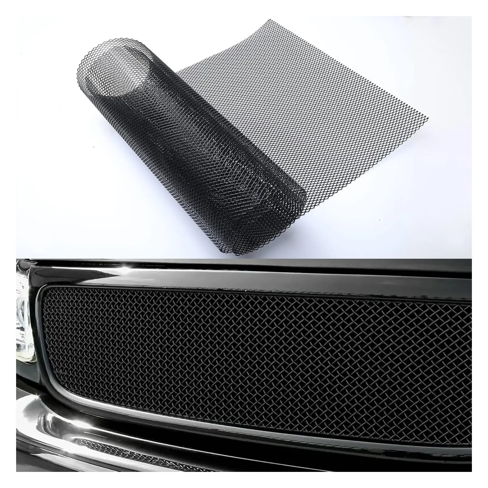 47 x 16 Inch Universal Black Aluminum Alloy Metal Mesh with 3x6mm Rhombic Holes Front Bumper Grille InsertGift