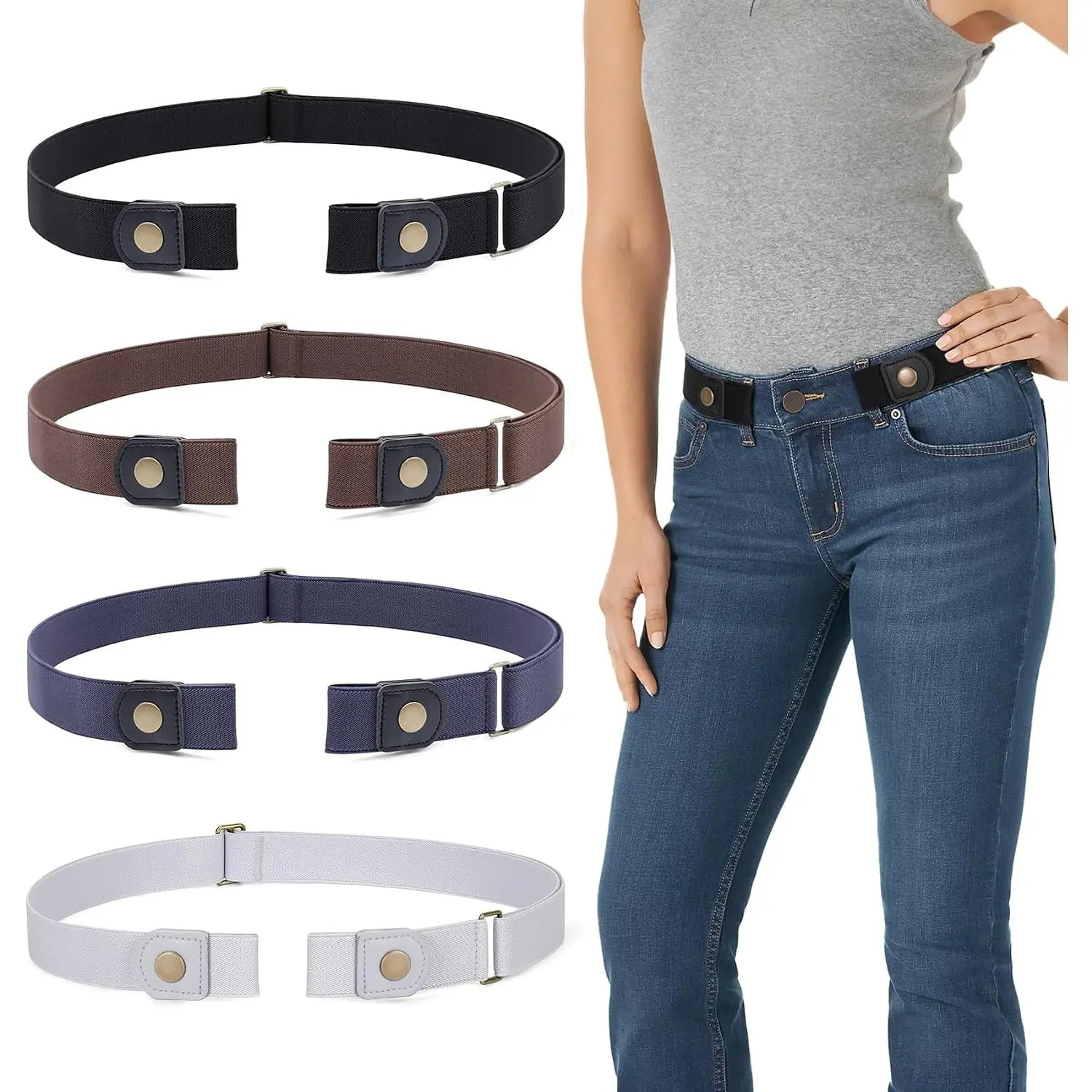 Unisex Elastic Fabric Stretch Waistband Belt, Buckle-Free Invisible Belt (3-Pack & 4-Pack Options) for Babies, Unisex Fit