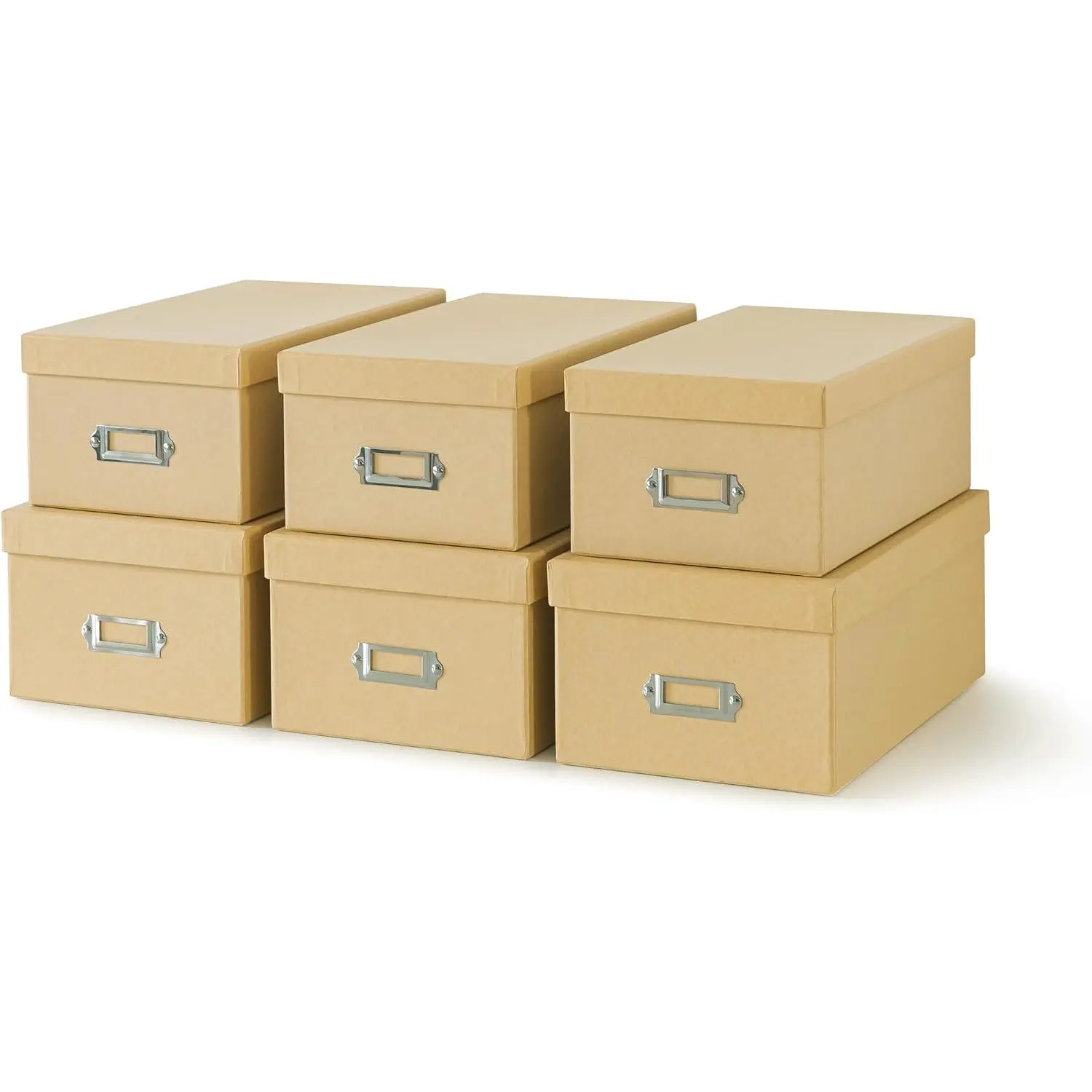 -  Photo Storage Boxes with , Set of 6 in 2 Sizes | Cardboard Picture Organizers with Label Holders for Crafts, Decoupage and Collectibles, Large Brown  Containers