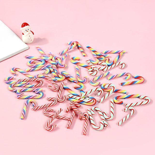 10/30/50Pcs Mini Candy Cane Christmas Decoration Red White Resin Candy DIY Crafts Xmas Pendant Navidad Home Decor 2025 New Year