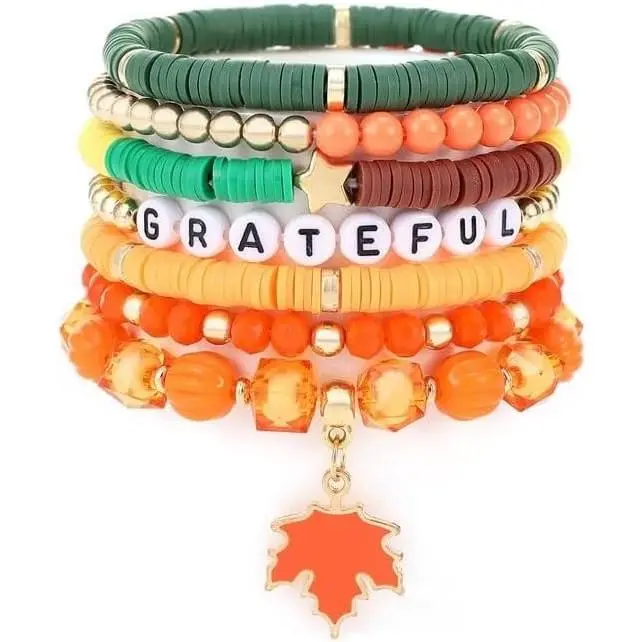 Women's Adjustable Layered Stretchable Vinyl Beads Holiday Bracelets Set - Elastic Heishi Disc Clay Stackable Bracelets, Colorful Bohemian Jewelry for Christmas, Birthday Gifts