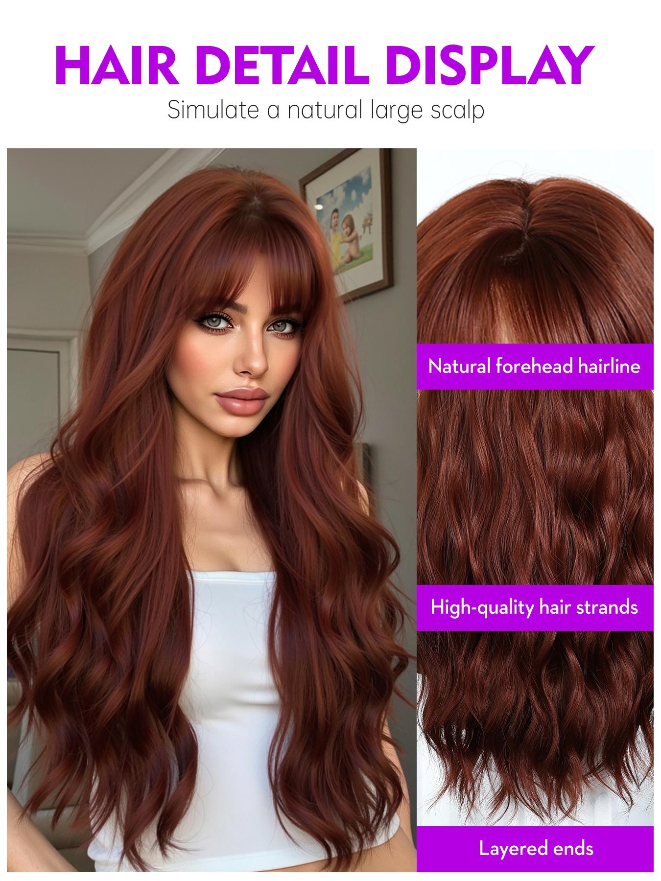 Long Wavy Wig with Bangs, 26 Inch Synthetic Fiber Wig for Women and Girls, Perfect for Daily Wear, Parties, Cosplay and Music Festivals, Curly Wigs