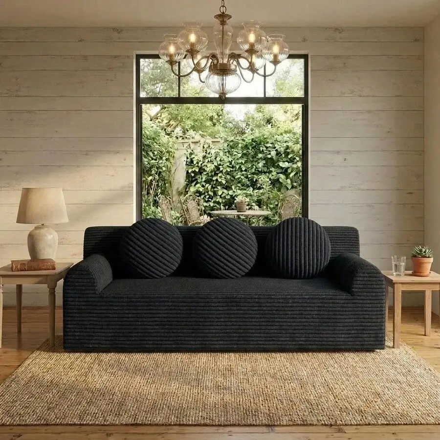 71" Sofa For Living Room Cloud Loveseat Boneless Sofa Couch In A Box, No Assembly Required 2 Seater Foam Compression Couches With 3 Pillows & Side Pocket, Modern Living Room Floor Sofa Couch Corduroy Love Seat