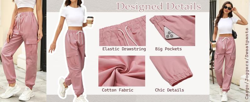Teen Girls & Women's Pink Cargo Pants Baggy Elastic Waist Drawstring Joggers for Casual Work Wear Y2K Streetwear Bottoms