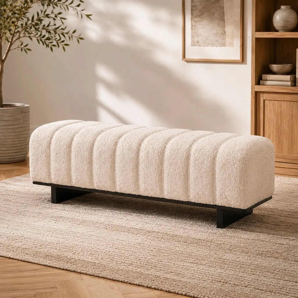 Beige Faux Fur Tufted Upholstered Indoor Dining Bench - Heavy-Duty Rubber Wood Legs, 250 lbs Capacity, Soft Cushioned, Neutral Tone, Comfortable Seating for Dining Room/Living Area