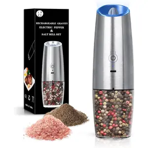 Rechargeable Salt And Pepper  with LED Light, Automatic Electric Gravity Salt And Pepper Shakers, No  Needed, Adjustable Roughness, 1 Pack ()