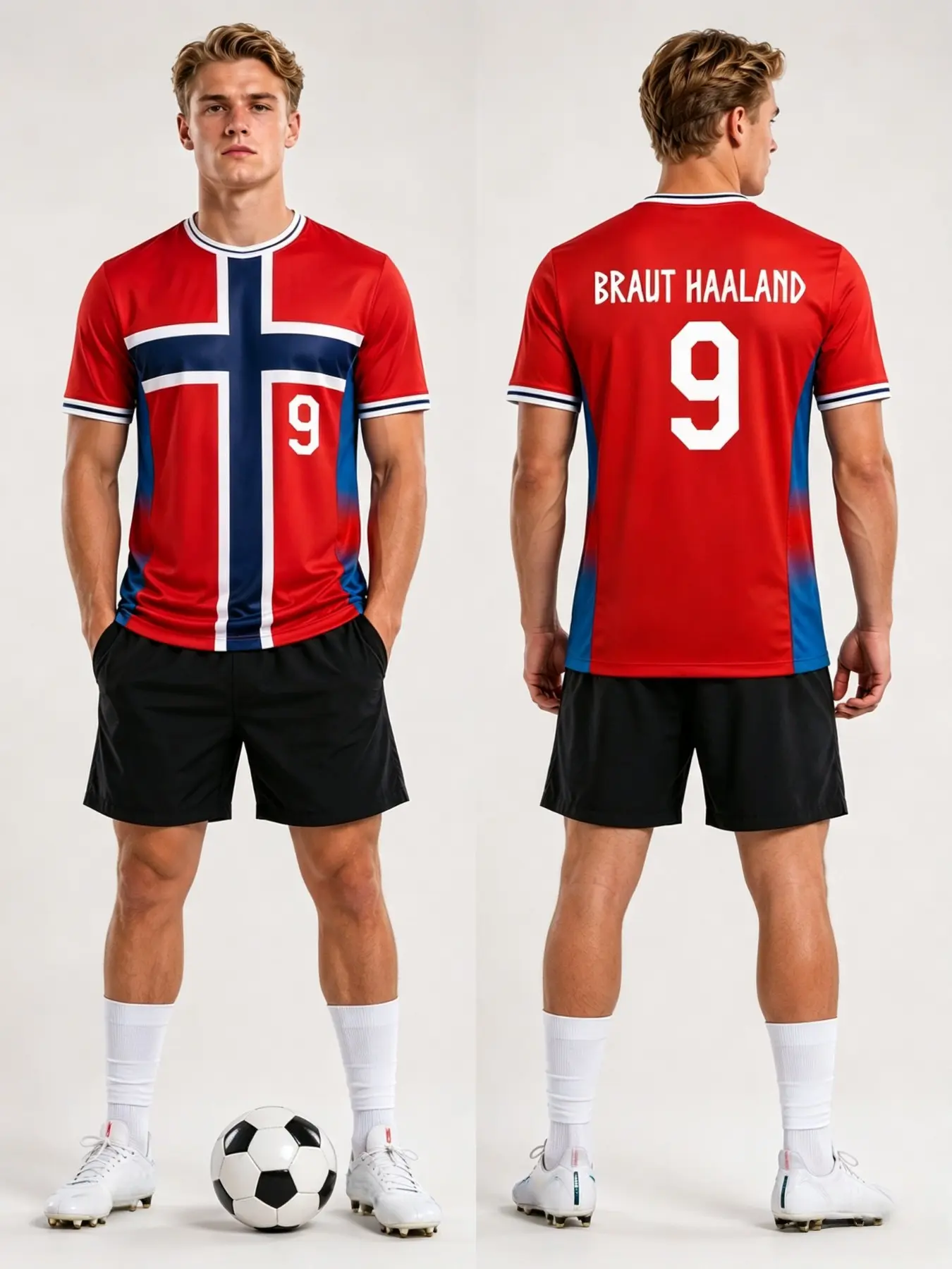 Norway Football Jersey Haaaland No.9 Fan T-Shirt, 3D Printed Short Sleeve, Casual Loose-Fit Long T-Shirt for Men, All Seasons Sportswear