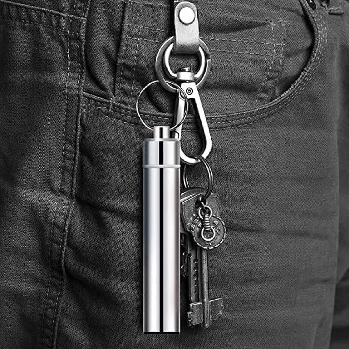 7PCS Stainless Steel Toothpick Pocket Set, Dental Floss Pick, Reusable Teeth Cleaning Tools Kit with Portable Holder, Keychain Design for Outdoor Picnic, Camping, Travel Essentials