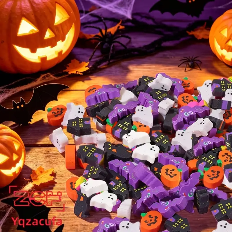 60pcs Halloween Theme Mini Erasers, Perfect for Halloween Gifts, Classroom Rewards, Back-To-School, Birthdays, and Holiday Presents