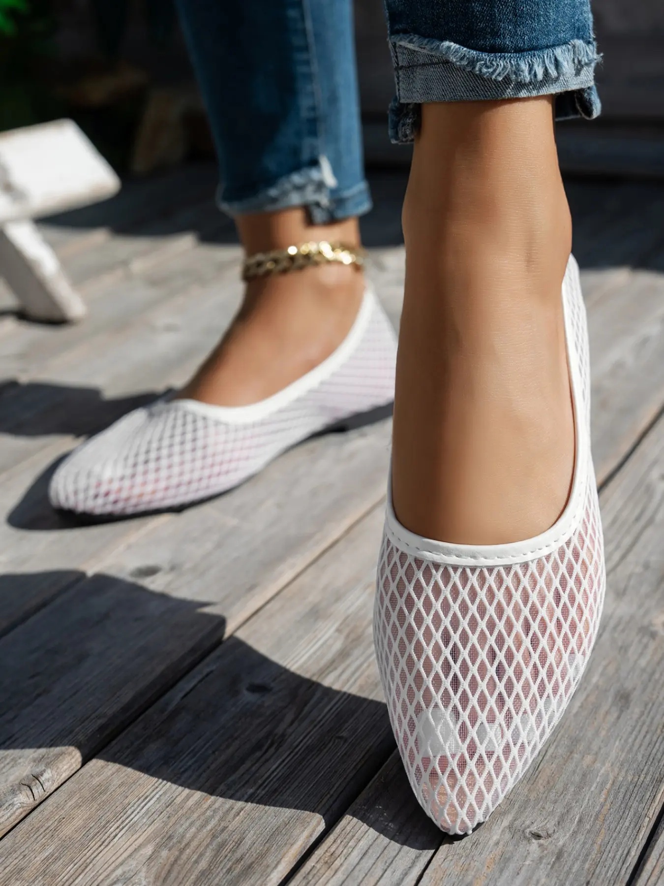 Fishnet Ballet Flat Shoes, Pointed Toe Mesh Flats, Slip-On Women's Shoes, Transparent Mesh Shoes, Summer Casual Women's Shoes