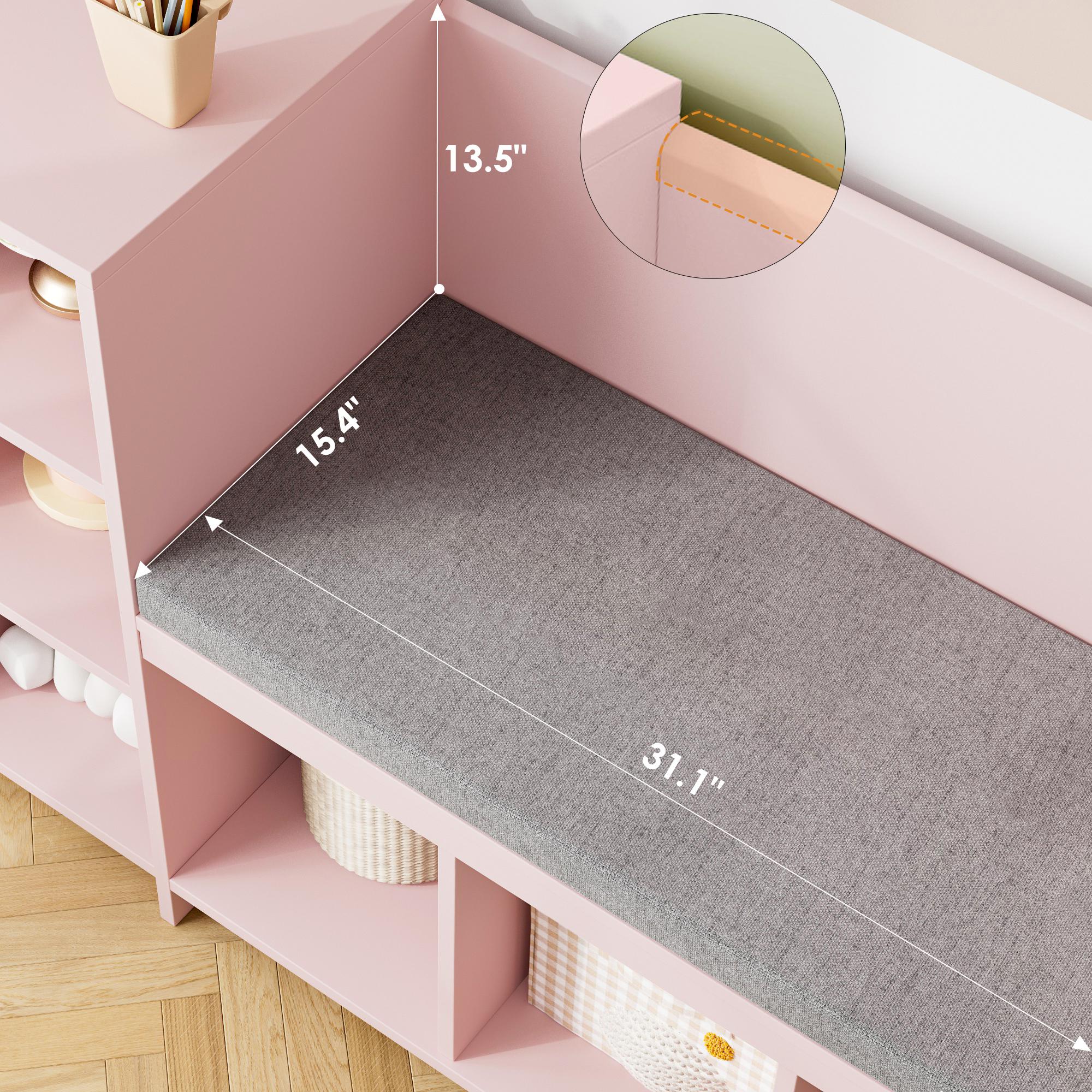 HOSTACK 67" Reading Nook with Bench Bookshelf  with Seat Cushion & 6 Storage Cubbies Toy Storage Box on Wheels Furniture Organizer Organization Organizing,Black Friday，Christmas gifts