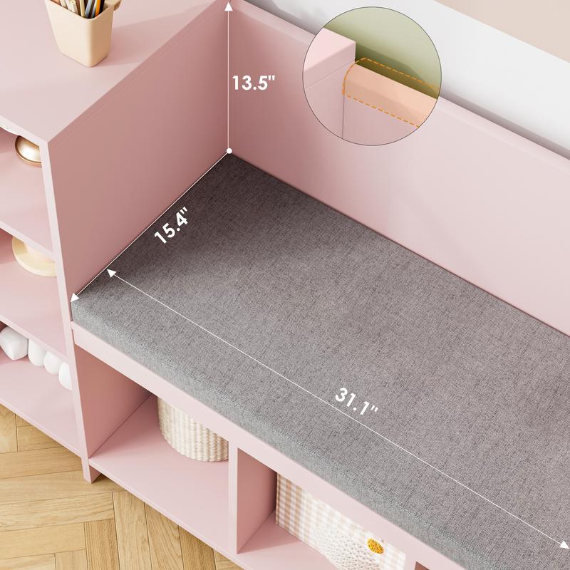 HOSTACK 67" Reading Nook with Bench Bookshelf with Seat Cushion & 6 Storage Cubbies Toy Storage Box on Wheels Furniture Organizer Organization Organizing,Black Friday,Christmas gifts HOSTACK 67" Reading Nook with Bench Bookshelf with Seat Cushion & 6 Storage Cubbies Toy Storage Box on Wheels Furniture Organizer Organization Organizing,Black Friday,Christmas gifts