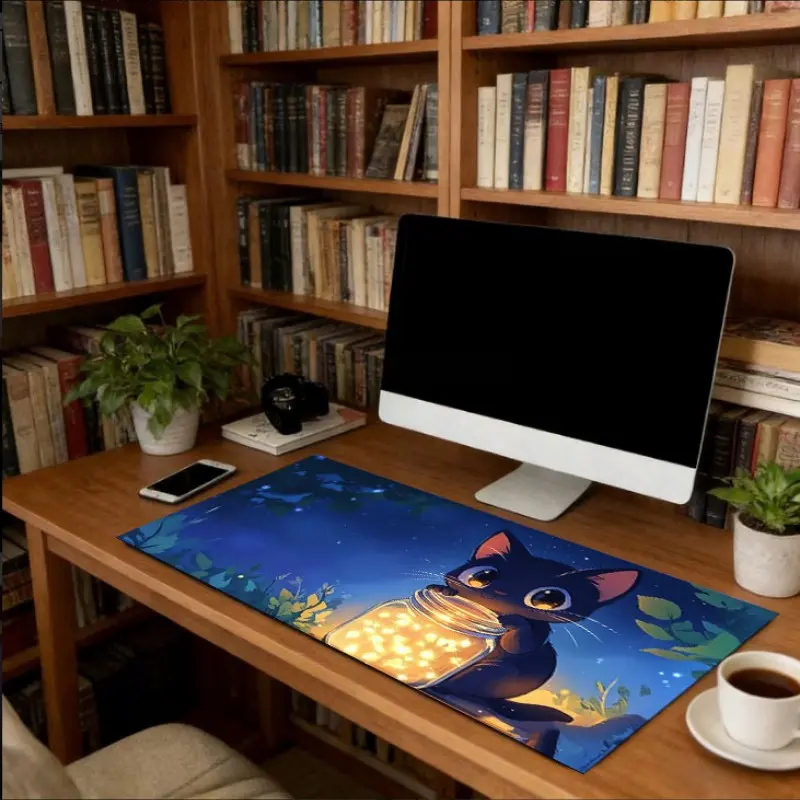Large Game Mouse Pad with Cute Cat Design, Non-Slip Rubber Base, Washable and Durable, Ideal for Gamers, Office, School, Home Decor