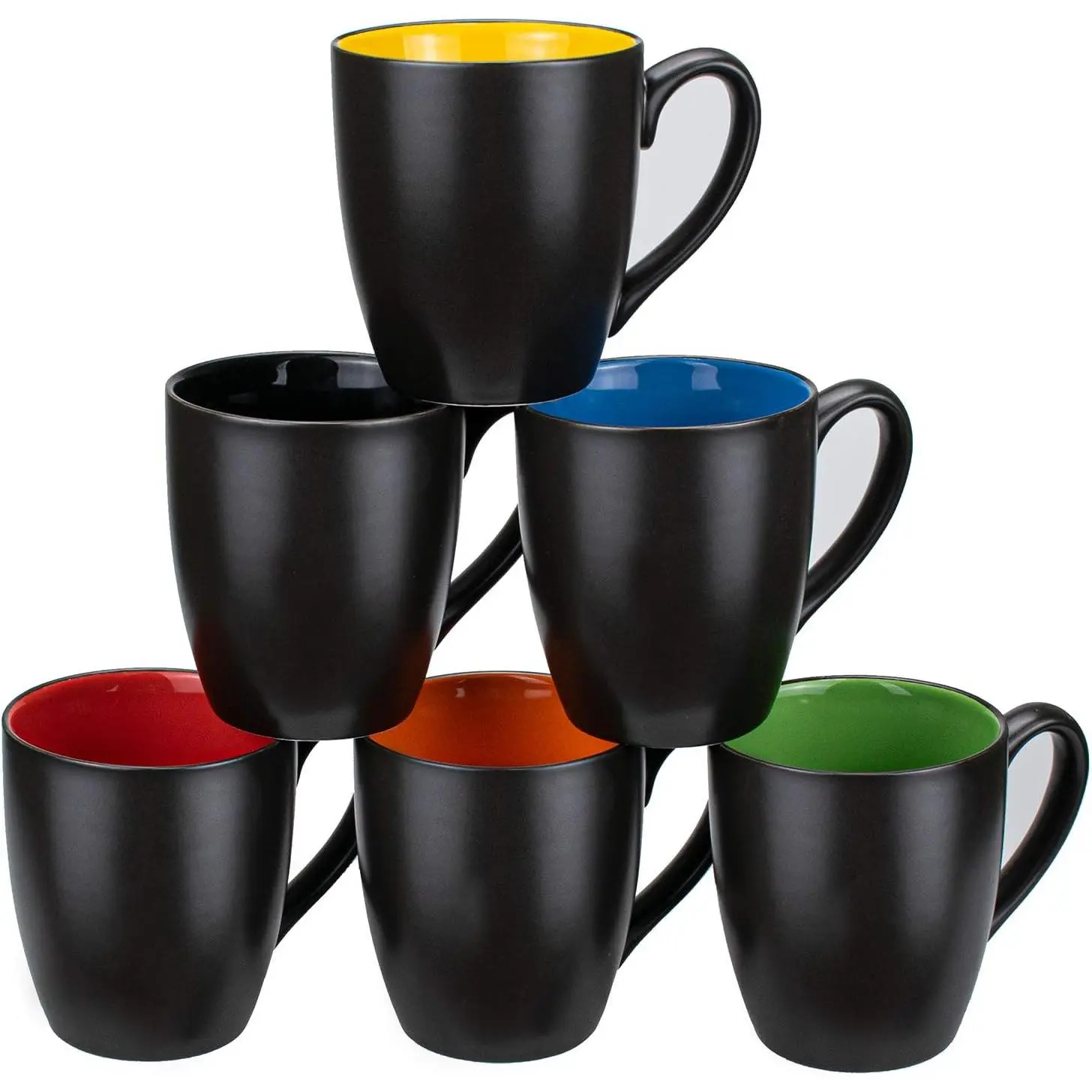 Set of 6 Coffee Mugs 16 Ounces Matte Black Porcelain Mug Set Large-sized Ceramic Restaurant Drinking Cups for Coffee, , Juice, Cocoa