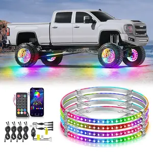 Nilight 4PCS 15.5inch Wheel Ring Lights Deram Color with APP and Remote Control Neon Lights Million Colors w/Turn Signal and Braking Function for Car Van SUV Truck
