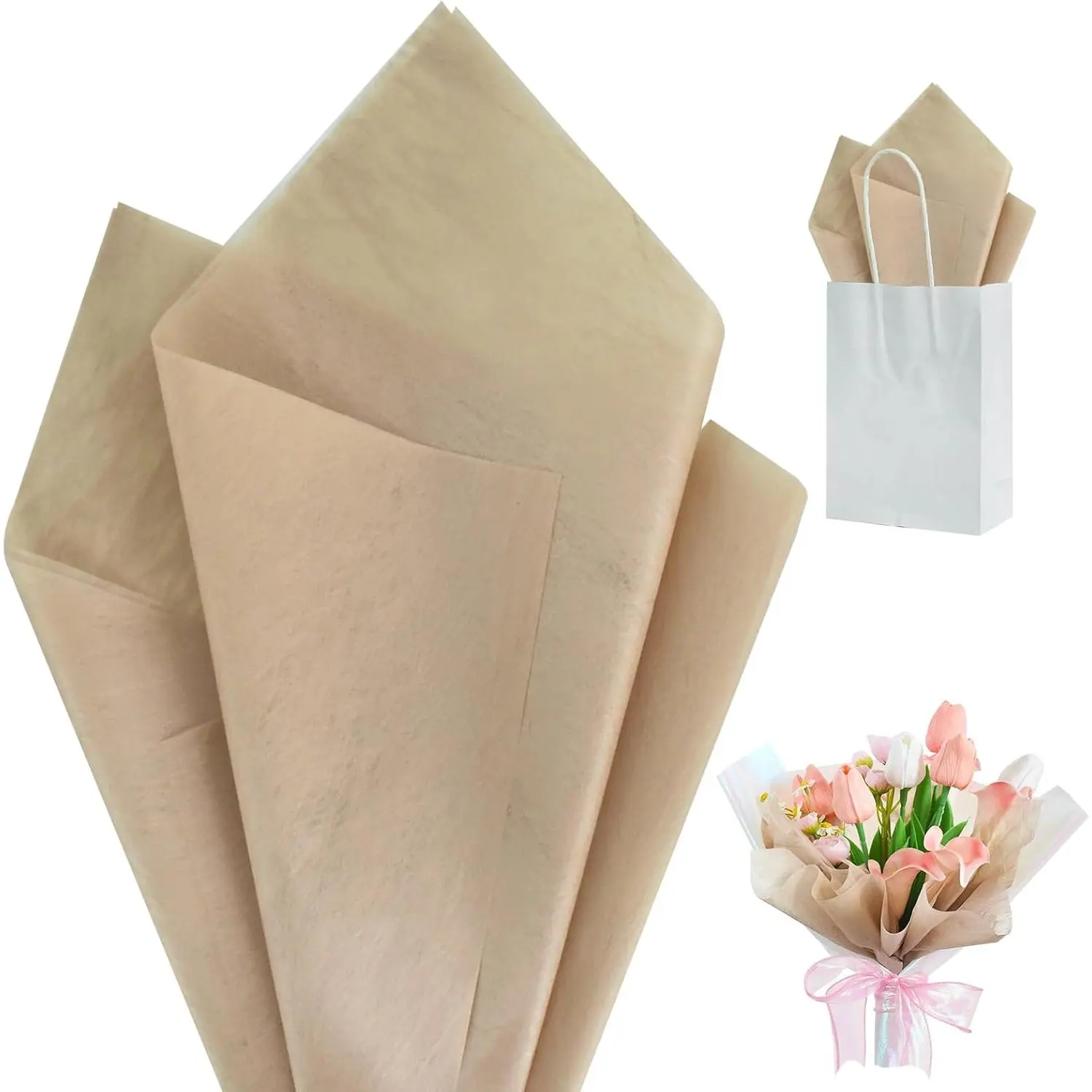 Brown Korean Flower Craft Paper Wrapping Sheets, 20 Pcs 22x22 In Christmas Wrapping for Elegant Gifts & Large Wrap Sheets, Office Stationery Floral Bouquet Wrap for Mother's Day, Valentine's Day, Elegant Gifts & Wrapping
