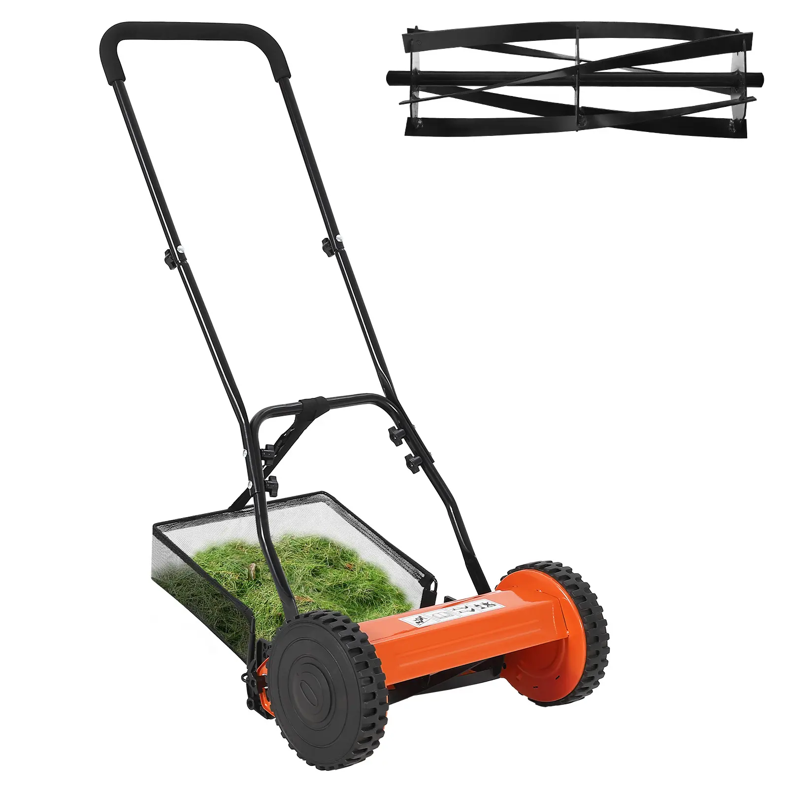 Manual Push Reel Lawn Mower, 14-Inch 5-Blade No Motor, Adjustable Cutting Height (0.6-1.75 Inch), Walk-Behind with Removable Grass Catcher Bag, Sponge Grip & Steel Build