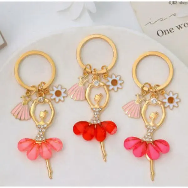 Ballet Dancer Keychain & Bag Accessory for Women Girls, Elegant Floral Enamel Pendant with Gold-Plated Alloy, Rhinestone Accents, Bag Accessories, Unisex