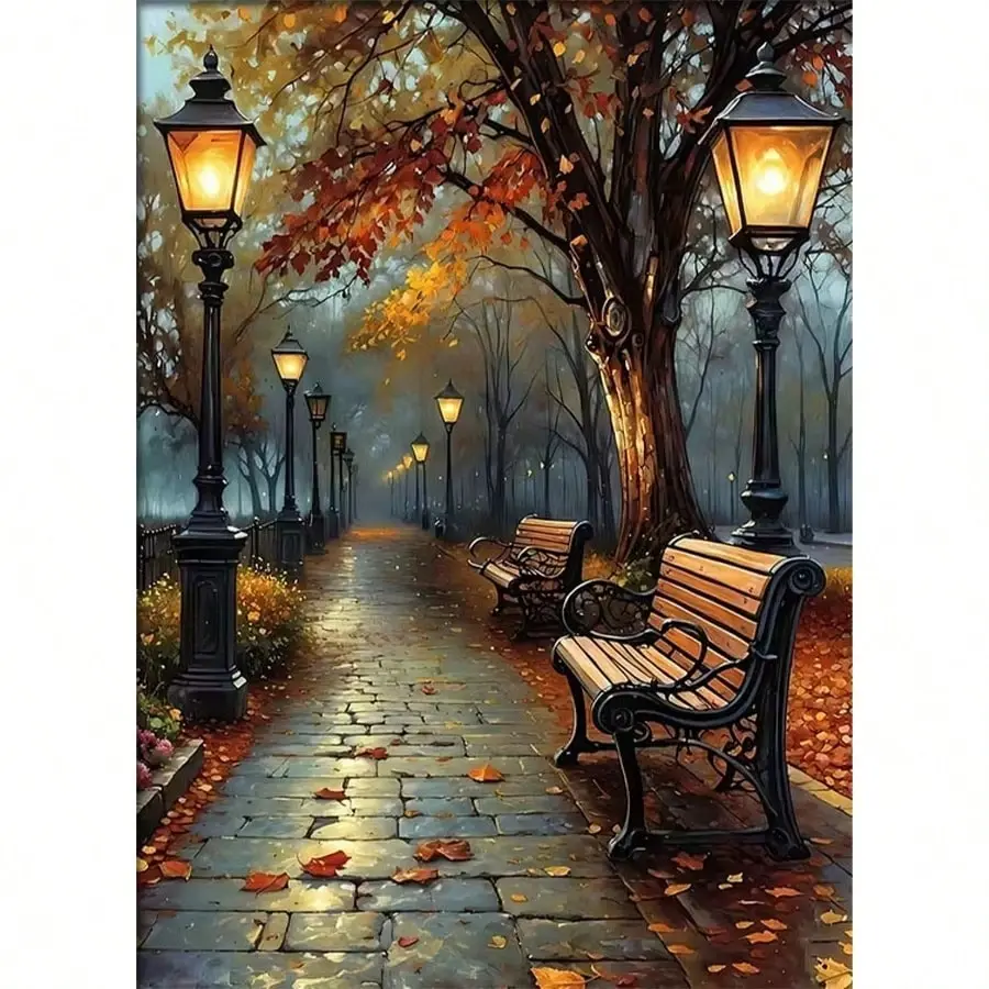 5D Diamond Painting Set Crafts, Park Deciduous Bench Theme, Round Diamond Painting Full-artificial Rhinestone Mosaic Painting Set, Beginner Painting Supplies, Handmade DIY Diamond Painting Gem Art Home Wall Decoration Gifts.
