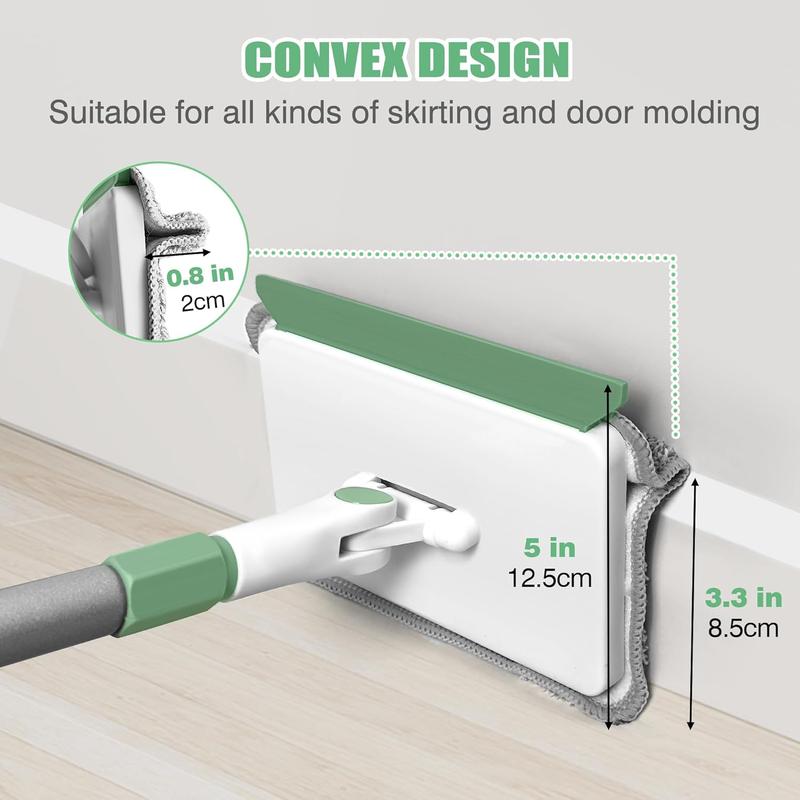 Baseboard Cleaner Tool with Handle, Wall Cleaner Mop with 54.7'' Adjustable Long Handled 1  Brush Mop  and 4  Cleaning Pads for Baseboards Cleaning, Ceiling, Skirting Board