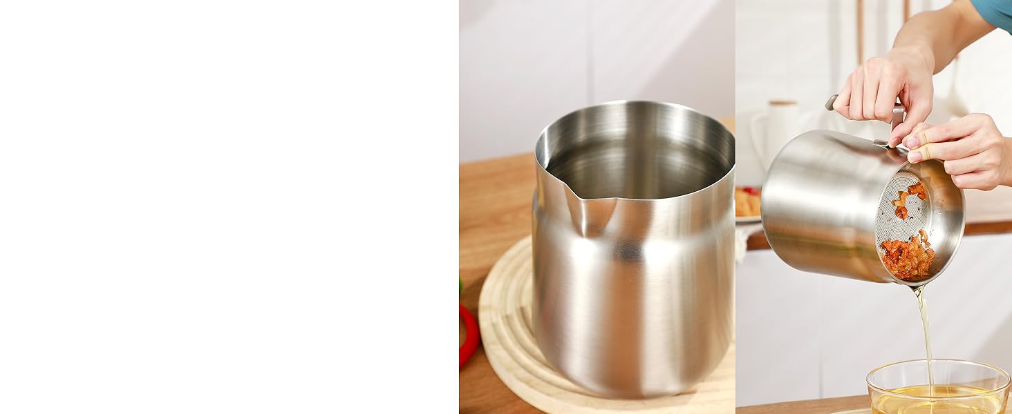 68oz Stainless Steel Oil Filter Pot with Deep Fryer Basket - Kitchen Large Capacity Versatile Oil Strainer Vessel and Bacon Grease Saver for Cooking Grease