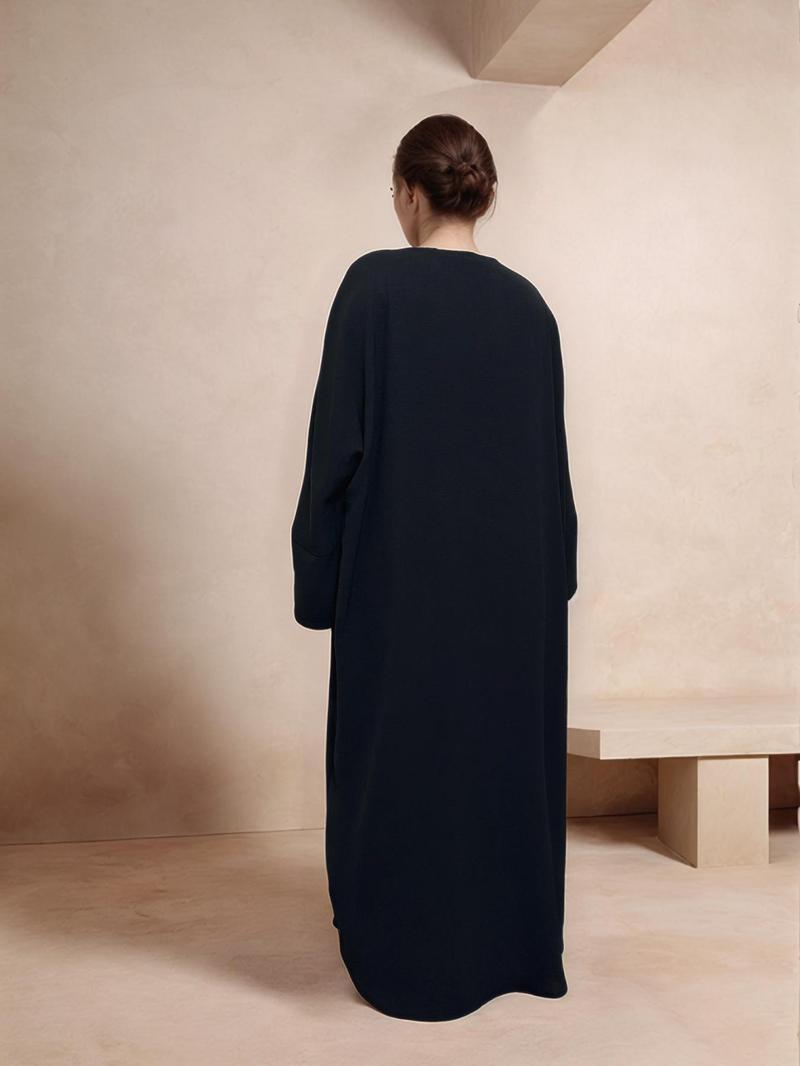 Women's Solid Color Tie Front Open Front Robe, Casual Long Sleeve Long Dress for Daily Wear, Ladies Islamic Clothing for All Seasons, Modesty Muslim Clothing, Muslim Women Gowns