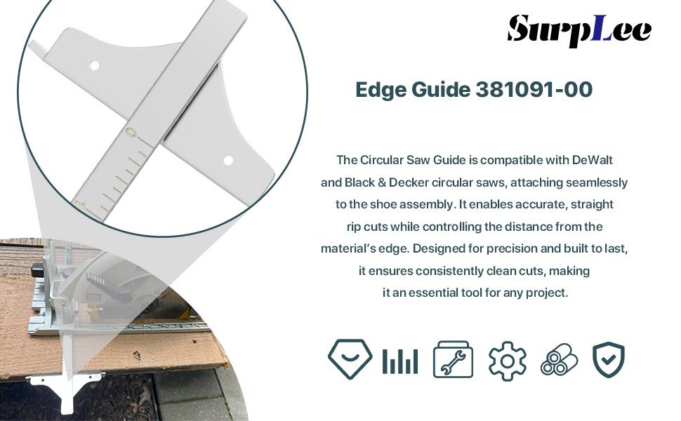 381091-00 Circular Saw Guide Replacement – Compatible with De-Walt DC390K, DW936, DC300, DC310, DCS391B, DCS393, DC390B Edge Guide Saw Fence for Cordless Circular Saws
