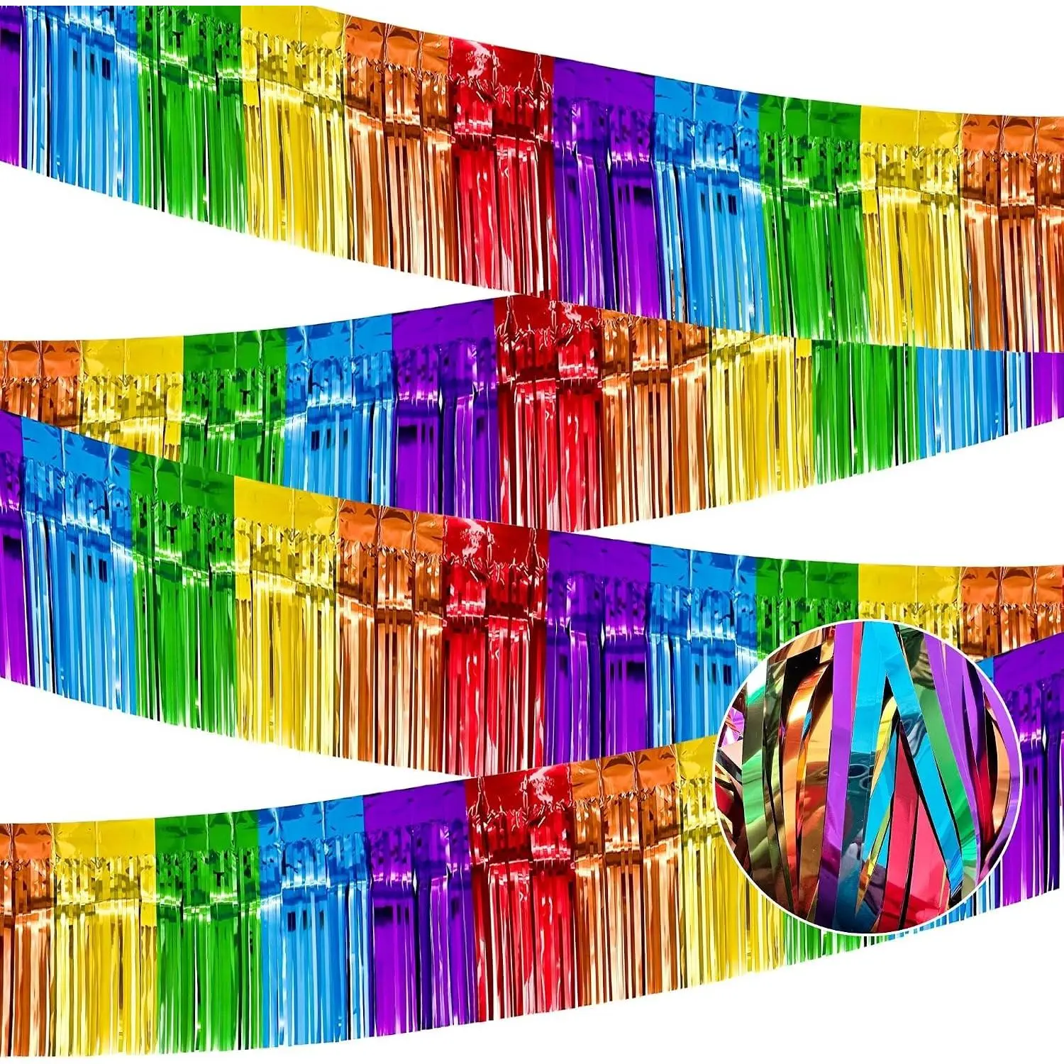 4 Pack 39Ft Rainbow Foil Fringe Garland Tinsel Streamers Curtain Banner for Parade Floats Graduation Homecoming Carnival Birthday Pride Party DecorationsGift