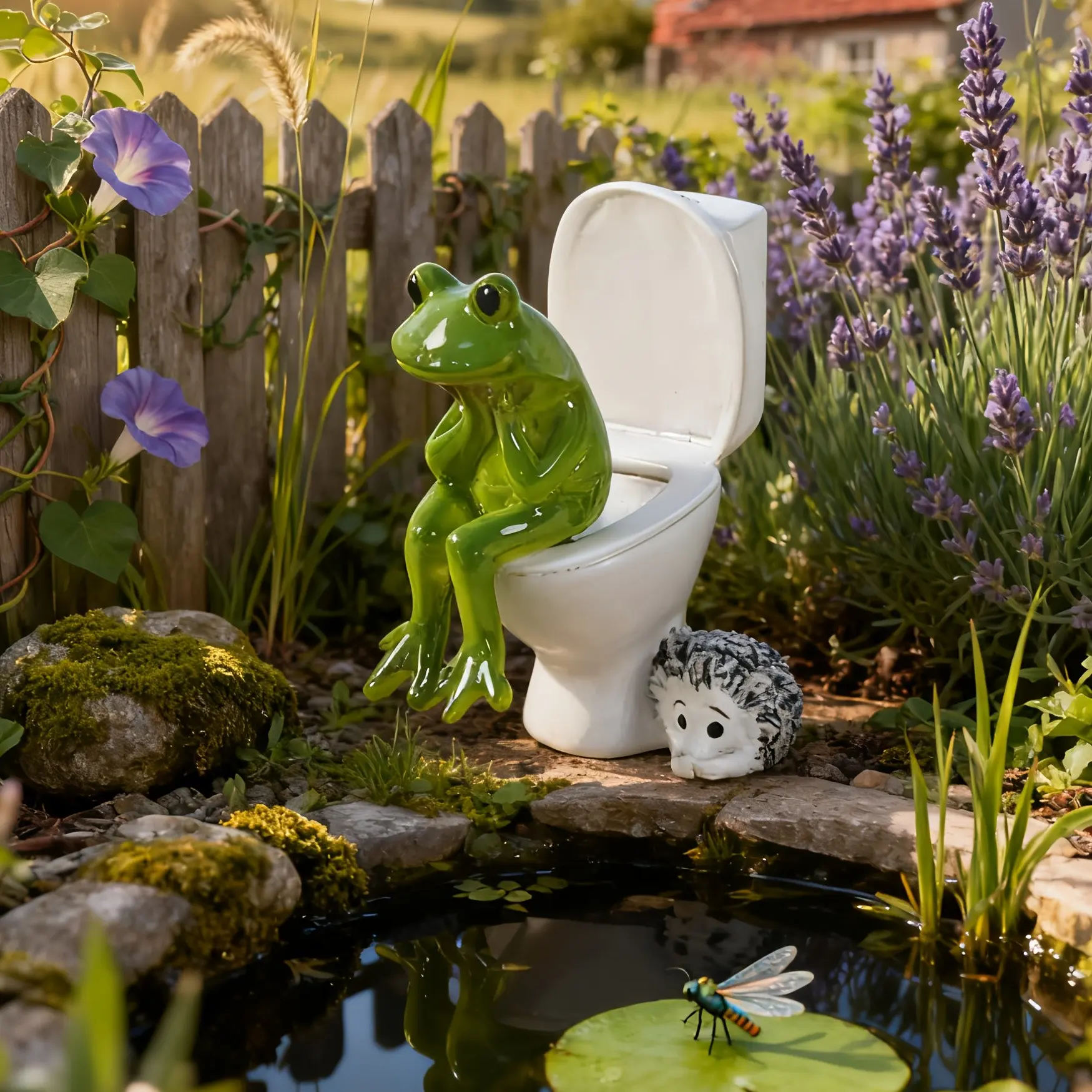 Creative Toilet Frog Figurine, Hilariously Cute Style Desktop Decor, Healing & Humorous Accent, Fun Home & Office Decor