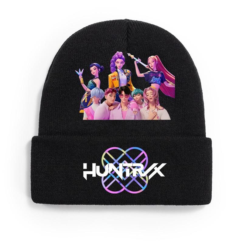 New K-Pop Demon Hunters Knitted Hat, Velvet Material, Warm Cap for Teens and Adults, Trendy Cartoon Print, Unisex Fashion Beanie, Graphic Hat