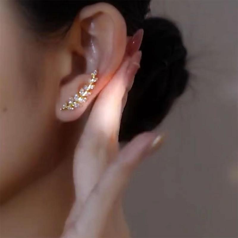 Shiny Full Diamond Leaf Earrings, Exquisite Zircon Light Luxury Wheat Ear Earrings, DDES0146 Fashionable and Elegant, Unique Design, High-end Sense Jewelry, 14K Gold-Plated