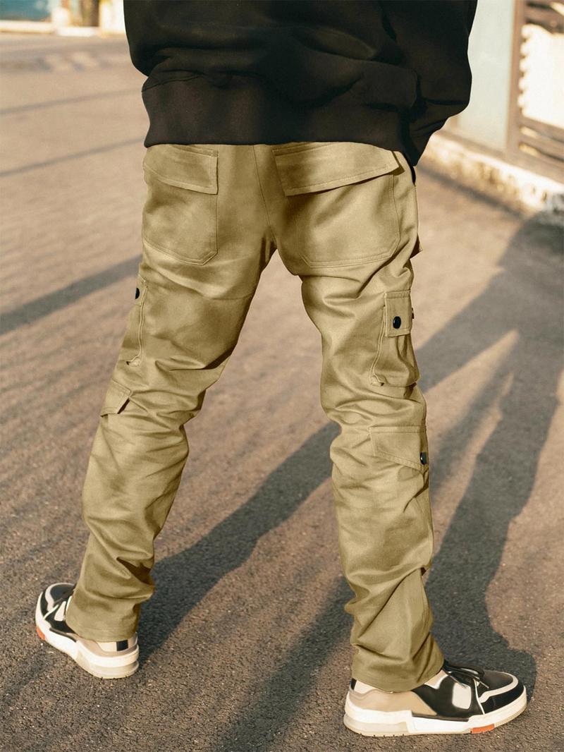 Men's Plain Pocket Drawstring Waist Cargo Pants, Casual Slant Pocket, Sporty Street Trousers, Men Cargo Pants, Men's Bottoms for Daily Wear, Winter Wear