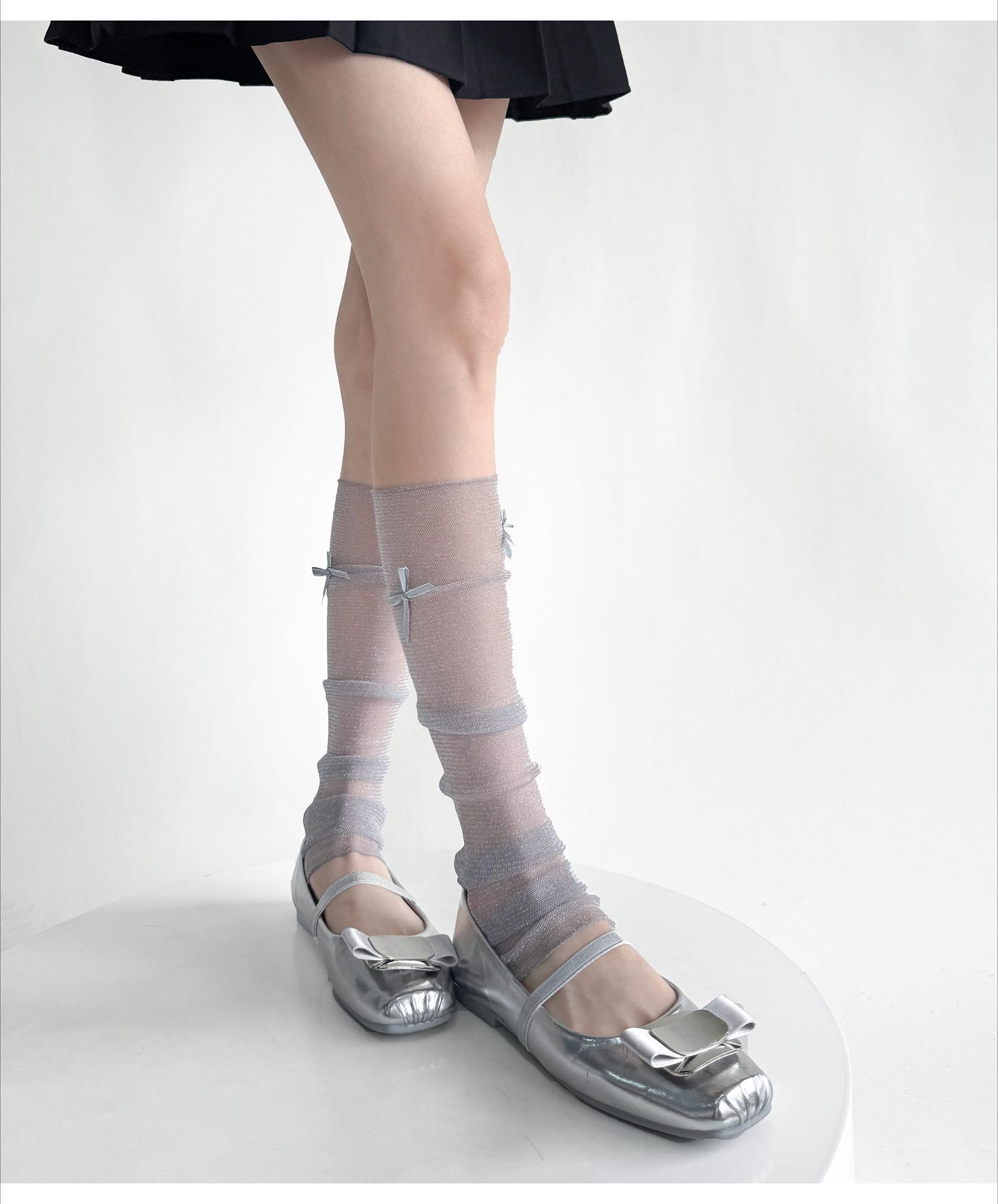 2025 Summer Sun Protection Gauze Leg Warmers Solid Gothic Harajuku Women Japanese Sweet Bow Calf Socks Boots Cover Aesthetic