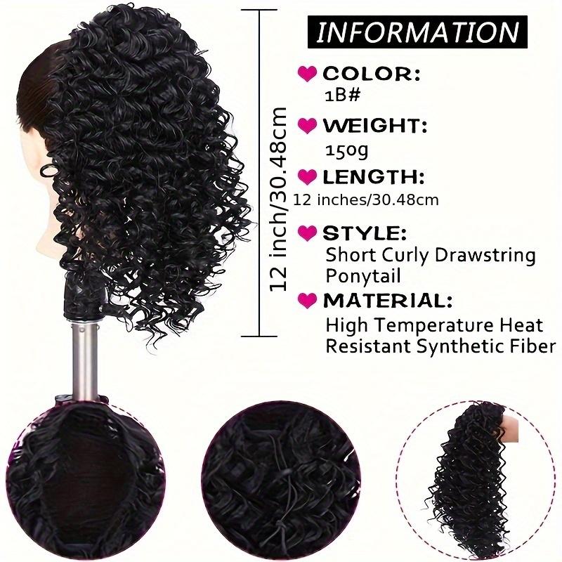 Women's 10-Inch Short Curly Ponytail Wig with Double Clip and Drawstring, Synthetic African Curly Ponytail Wig