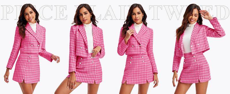 Danedvi Womens Cropped Tweed Blazer Sets 2 Piece Outfits and Mini Skirt Sets Business Casual Suits
