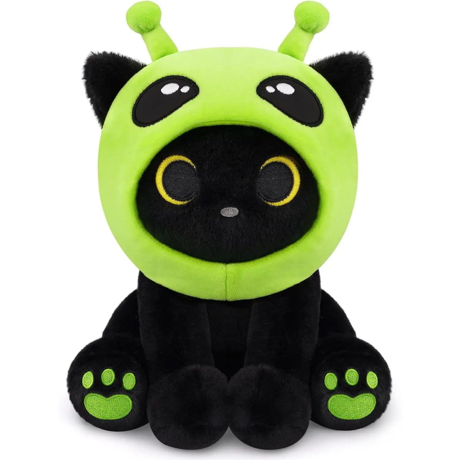 Alien Plush Toys - 8" Soft Black Cat Plush with Removable Green Alien Hood, Cute Space Toy & Birthday Gift for Kids, Boys, Girls,Anime Cartoon Plushies Birthday Gift