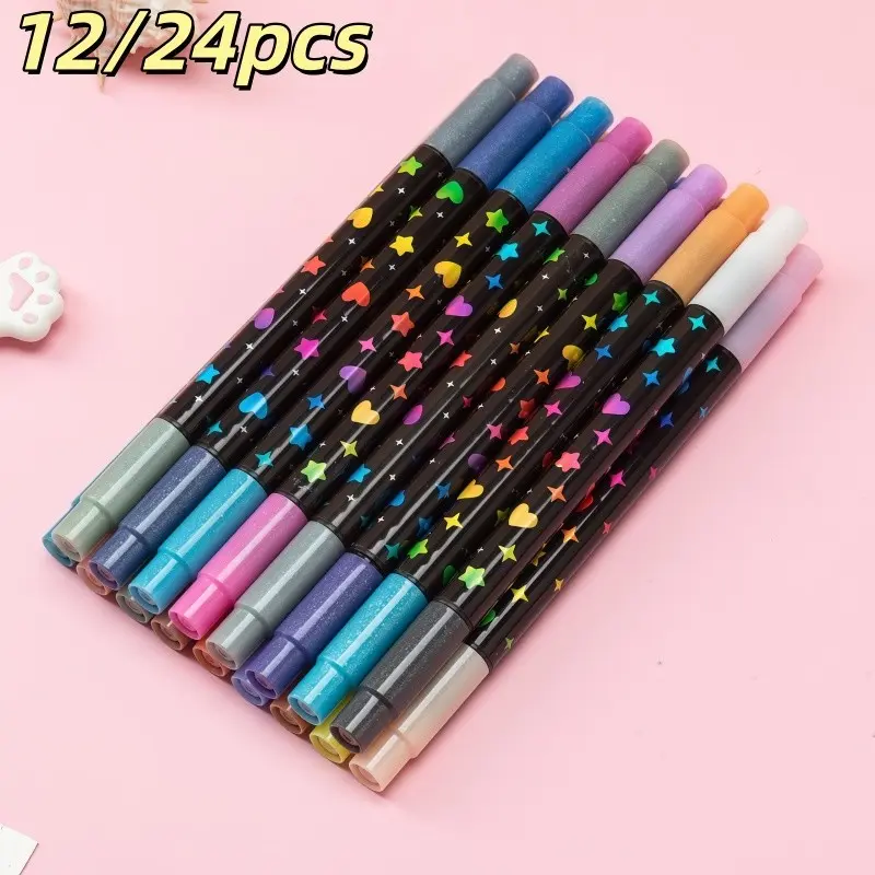 12/24 Pack Glitter Fluorescent Marker Pens, Smooth Flow, Bright Colors, Ideal for DIY, Gifts, School Supplies, Halloween, Christmas, Glitter Markers, Shimmering Markers