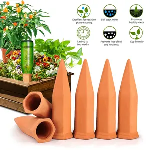 6 Pack Terracotta Plant Watering Spikes, Automatic Self-Watering Stakes for Indoor and Outdoor Plants