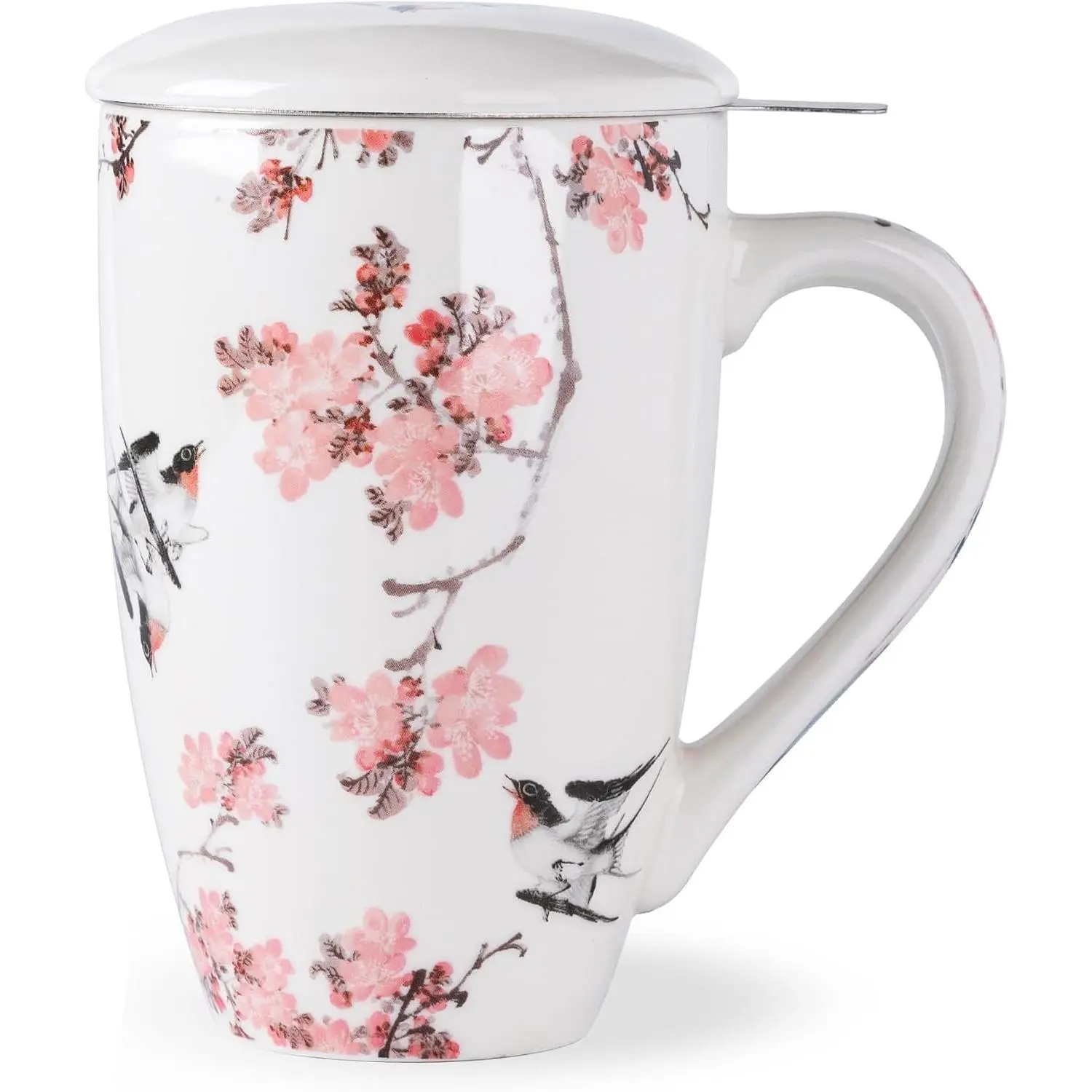 18oz Porcelain Tea Mug with Infuser & Lid, Loose Leaf Tea Cup with Stainless Steel Strainer, Large Coffee Mug Gift for Women, Tea Lovers, Home & Office