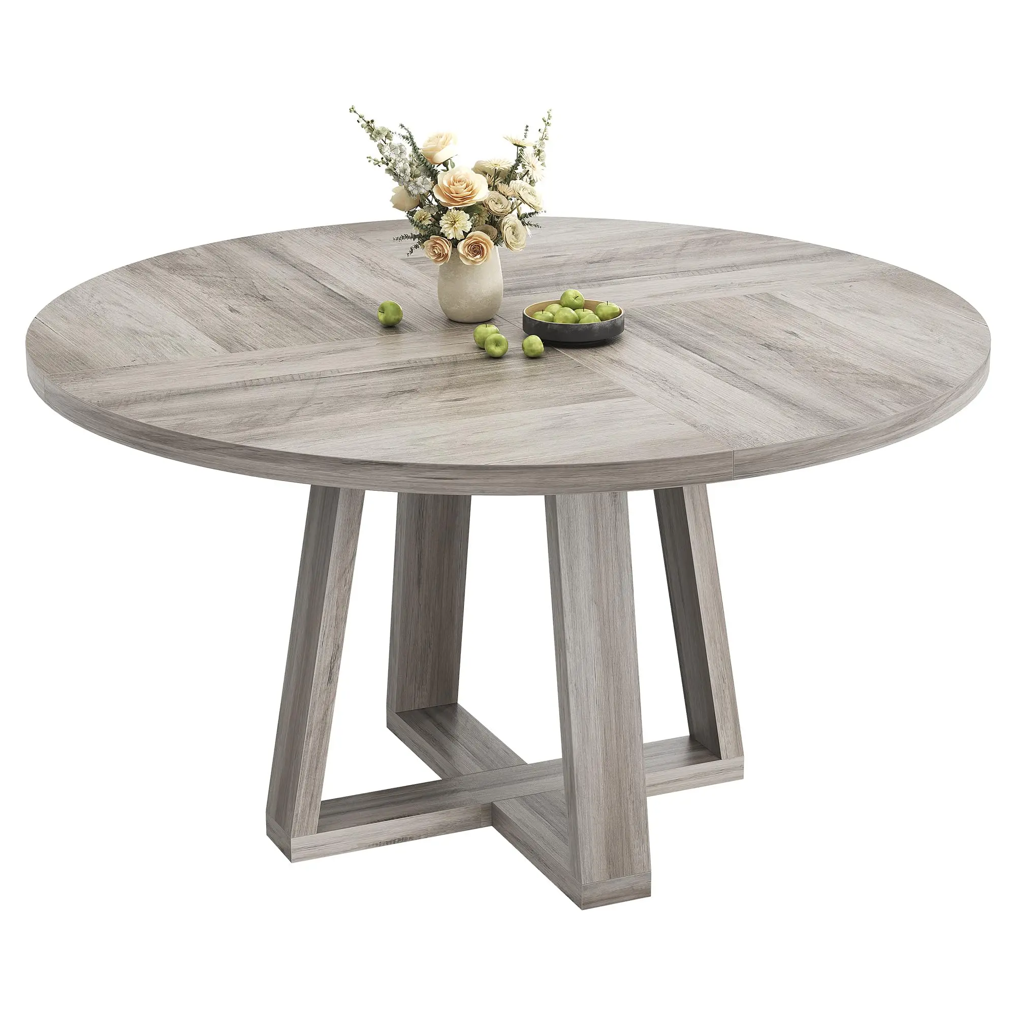 Garvee 47" Round Dining Table for 4-6 with Sturdy Cross Base, Farmhouse Style Wood Table in Grey, Perfect for Apartment Kitchen or Living Room, Table Only