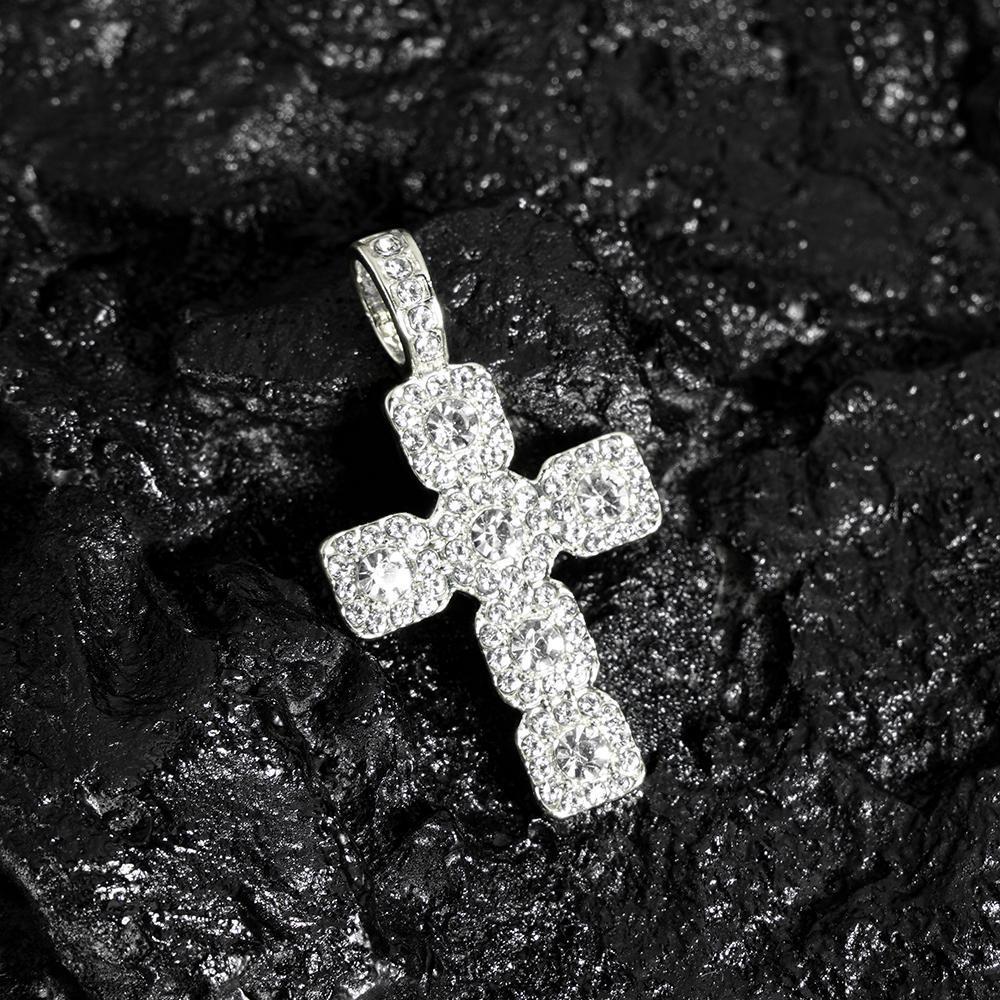 Iced Out Cross Necklace with 4mm Tennis Chain for Men Women, Bling Rhinestone Pendant Necklace, Hip Hop Streetwear Jewelry, Aesthetic Sparkling Chain for Party, Outfit, Gift