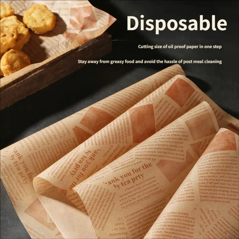 American Retro Newspaper Pattern Oil-Resistant Paper, Food Contact Grade Absorbent Paper, Fry Tray Liner for Commercial and Home Use