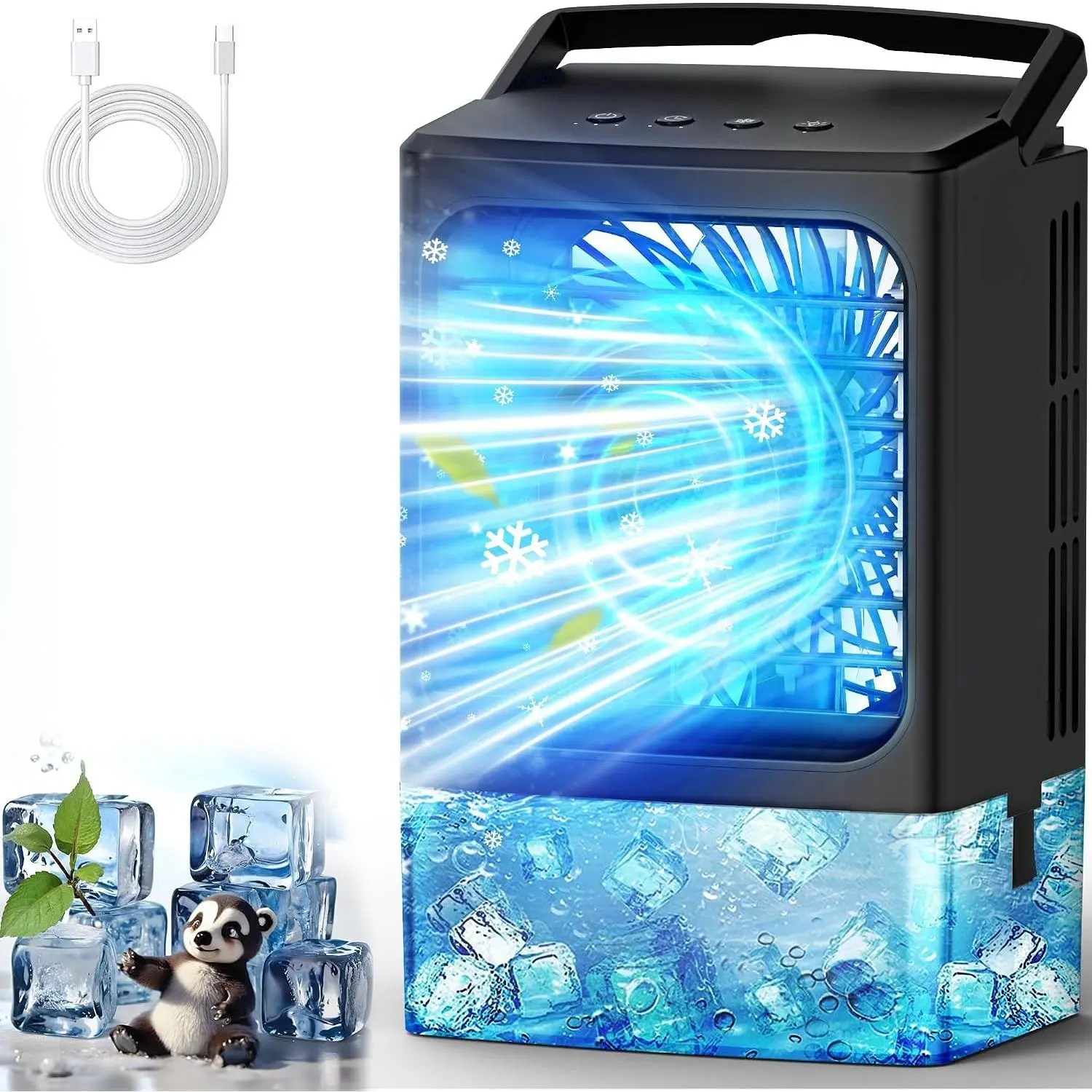 Mini Portable Air Conditioner, Evaporative Air Cooler Humidifier, 3-Speed Quiet Personal Cooling Fan with 7-Color LED Night Light and 4/8H Timer for Bedroom, Office, Camping, Home(Gift)